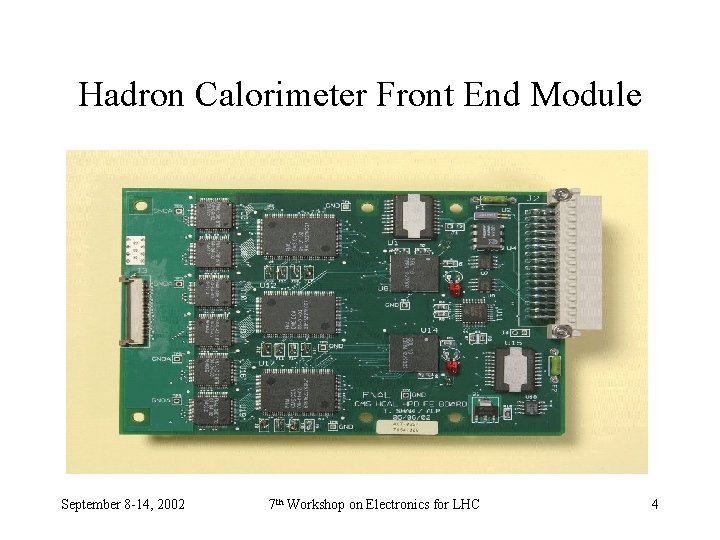Hadron Calorimeter Front End Module September 8 -14, 2002 7 th Workshop on Electronics