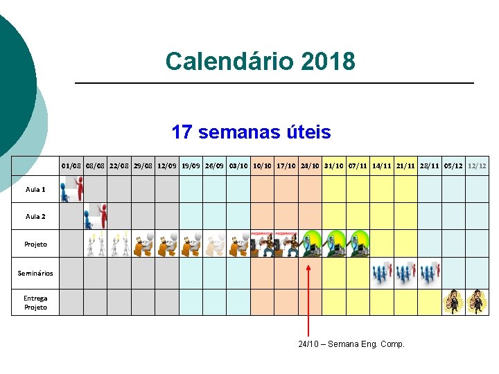 Calendário 2018 17 semanas úteis 01/08 08/08 22/08 29/08 12/09 19/09 26/09 03/10 10/10