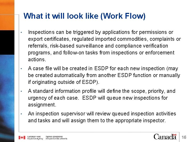 What it will look like (Work Flow) • Inspections can be triggered by applications