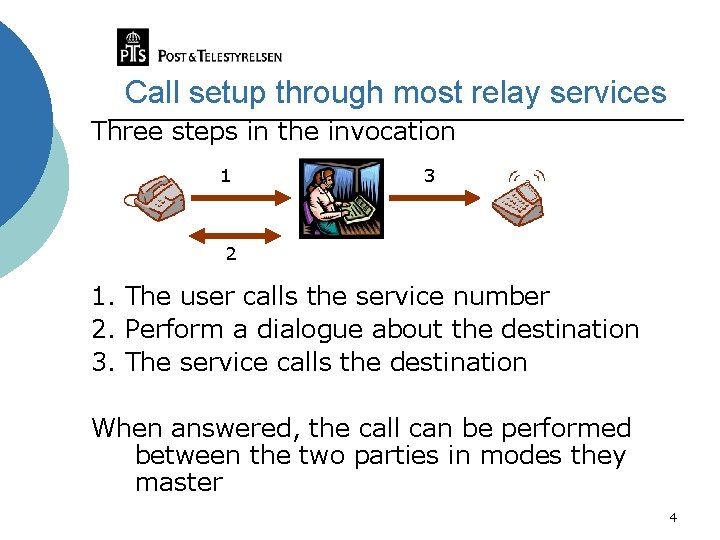 Call setup through most relay services Three steps in the invocation 1 3 2