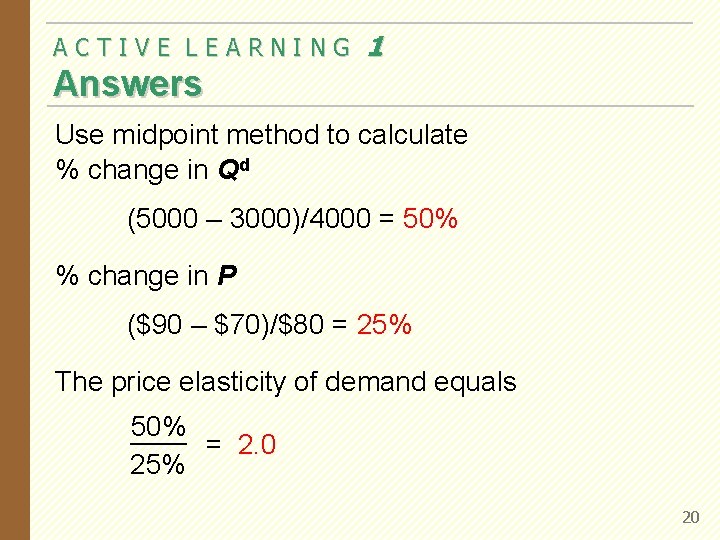 ACTIVE LEARNING 1 Answers Use midpoint method to calculate % change in Qd (5000 ACTIVE LEARNING 1 Answers Use midpoint method to calculate % change in Qd (5000