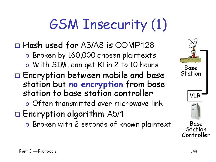 GSM Insecurity (1) q Hash used for A 3/A 8 is COMP 128 o