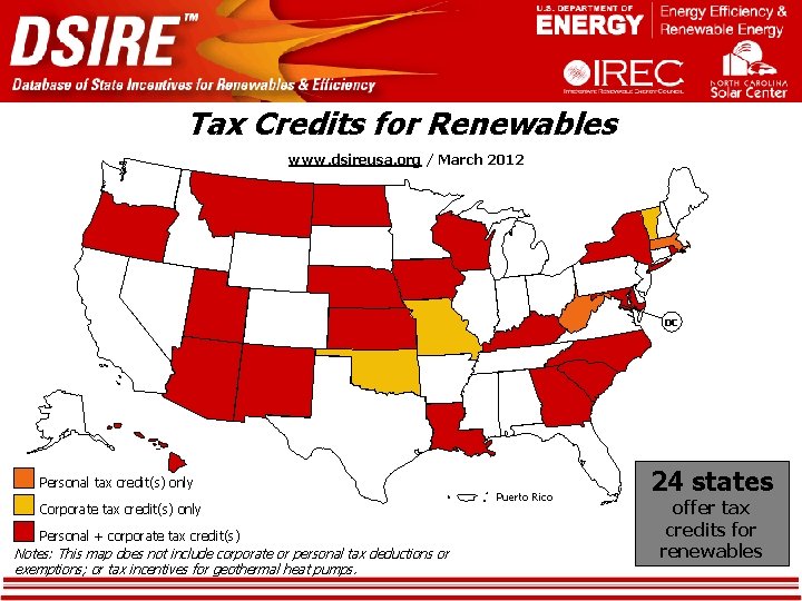 Tax Credits for Renewables www. dsireusa. org / March 2012 DC Personal tax credit(s) Tax Credits for Renewables www. dsireusa. org / March 2012 DC Personal tax credit(s)
