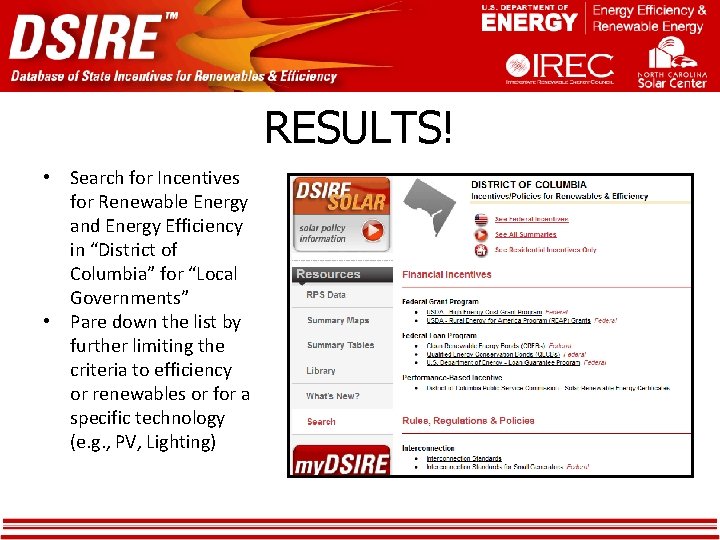 RESULTS! • Search for Incentives for Renewable Energy and Energy Efficiency in “District of RESULTS! • Search for Incentives for Renewable Energy and Energy Efficiency in “District of