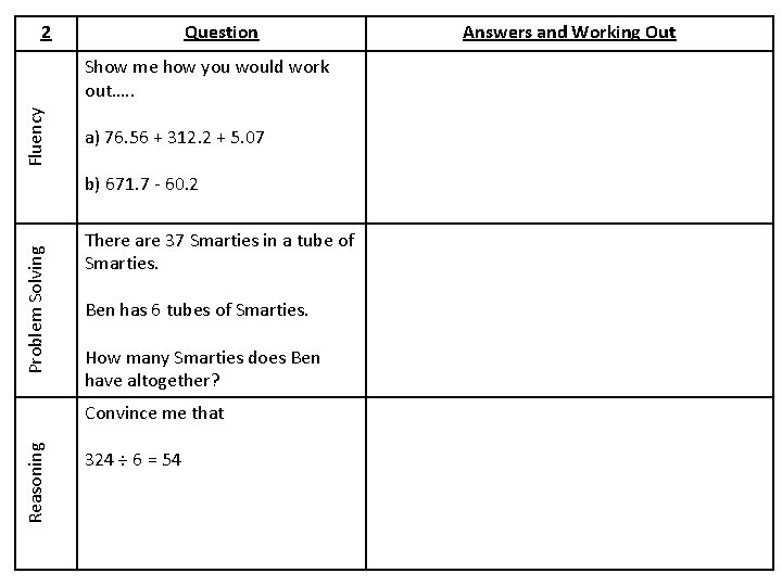 2 Question Fluency Show me how you would work out…. . a) 76. 56