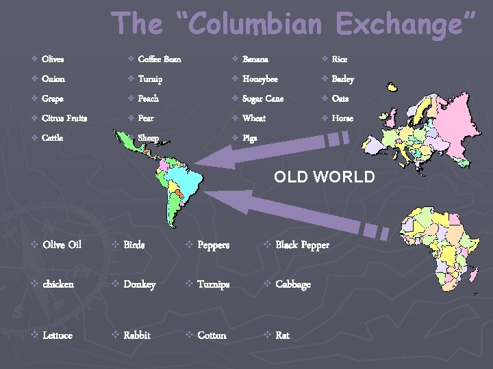 The “Columbian Exchange” v Olives v Coffee Bean v Banana v Rice v Onion