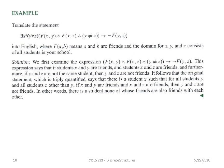 10 COCS 222 - Discrete Structures 9/25/2020 