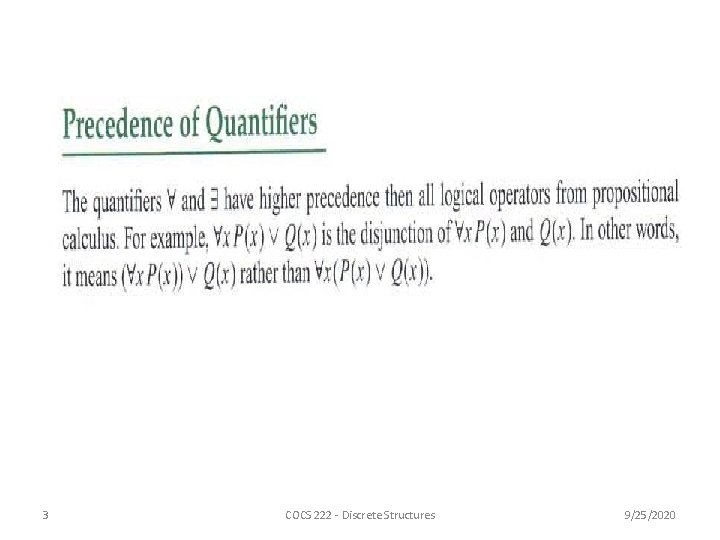 3 COCS 222 - Discrete Structures 9/25/2020 