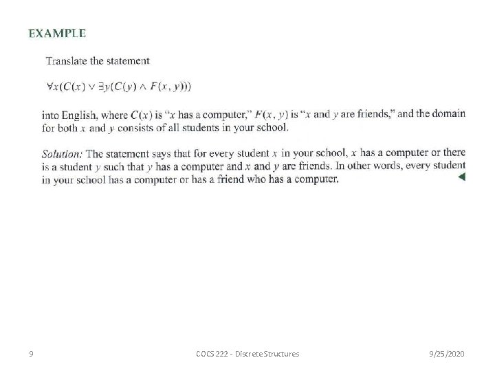 9 COCS 222 - Discrete Structures 9/25/2020 