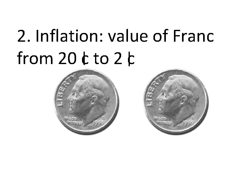 2. Inflation: value of Franc from 20 c to 2 c 