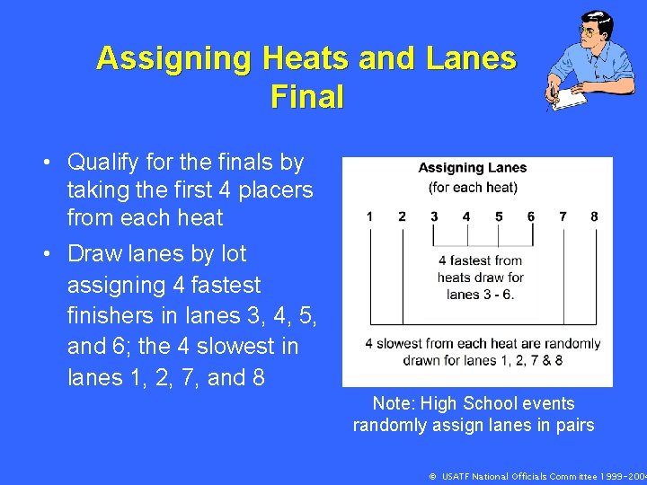 Assigning Heats and Lanes Final • Qualify for the finals by taking the first