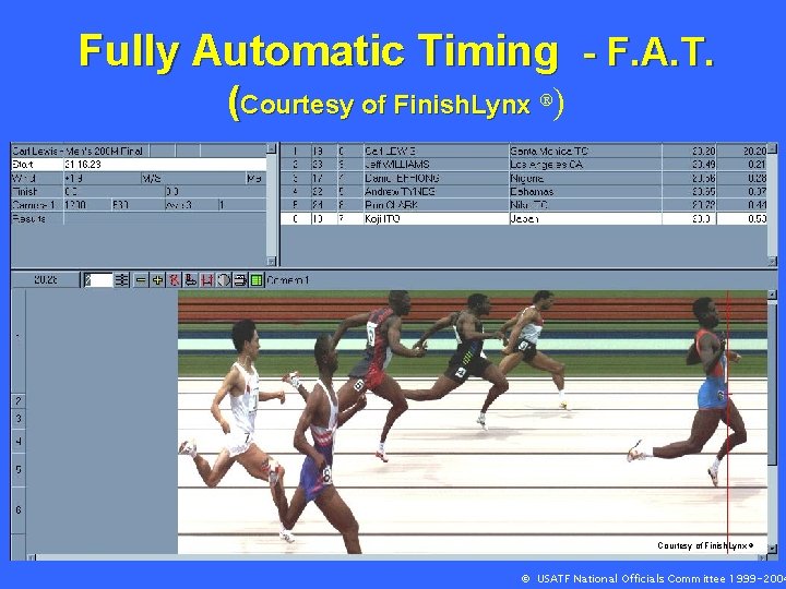 Fully Automatic Timing - F. A. T. (Courtesy of Finish. Lynx Ò) Courtesy of