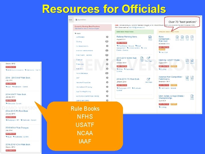 Resources for Officials Rule Books NFHS USATF NCAA IAAF 