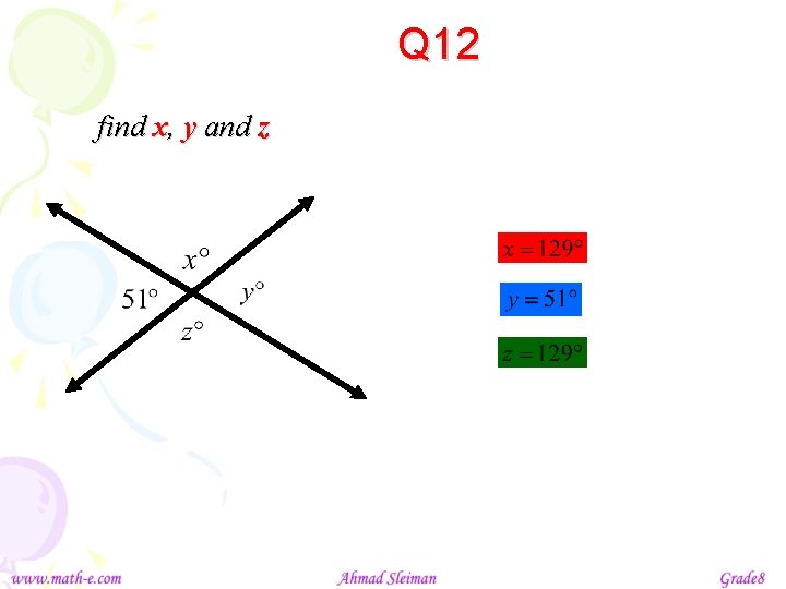 Q 12 find x, y and z 