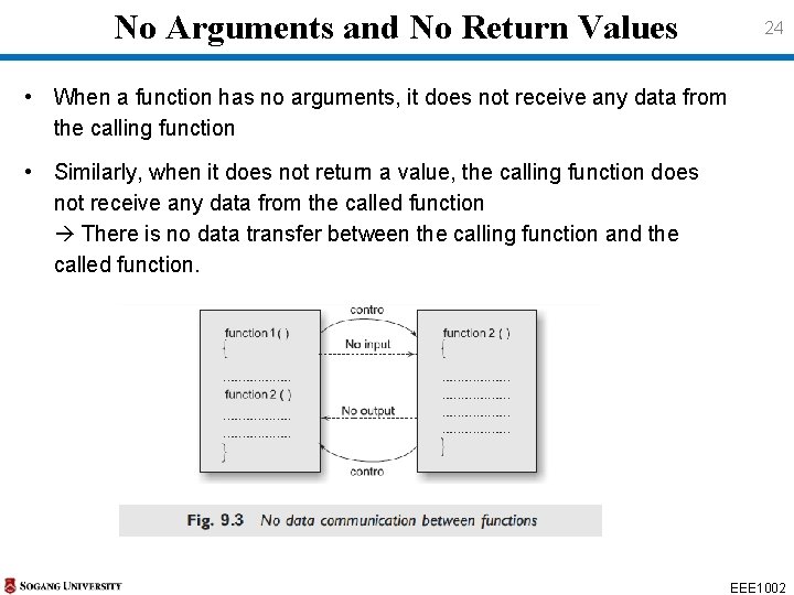 No Arguments and No Return Values 24 • When a function has no arguments, No Arguments and No Return Values 24 • When a function has no arguments,