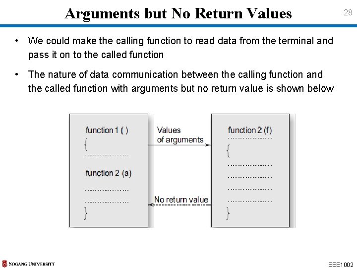 Arguments but No Return Values 28 • We could make the calling function Arguments but No Return Values 28 • We could make the calling function