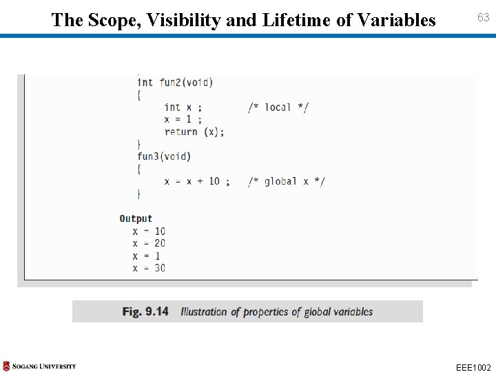 The Scope, Visibility and Lifetime of Variables 63 EEE 1002 The Scope, Visibility and Lifetime of Variables 63 EEE 1002