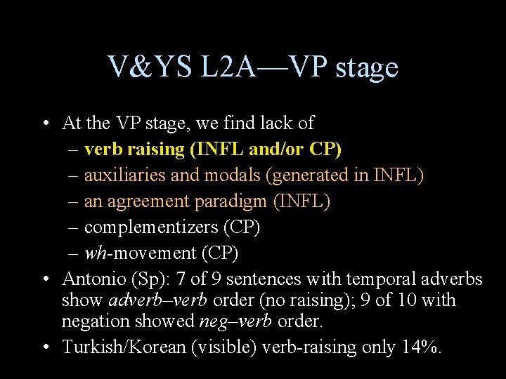 V&YS L 2 A—VP stage • At the VP stage, we find lack of