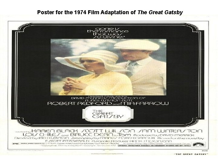 Poster for the 1974 Film Adaptation of The Great Gatsby 