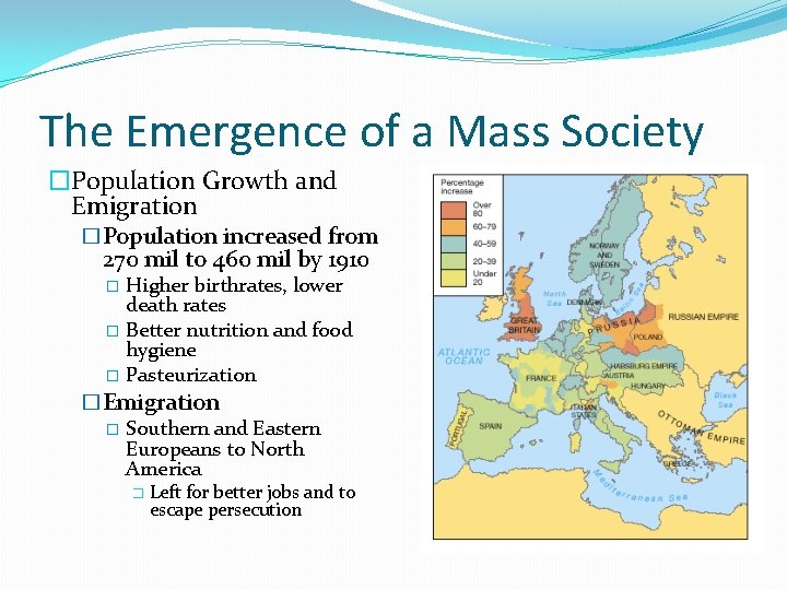 The Emergence of a Mass Society �Population Growth and Emigration �Population increased from 270