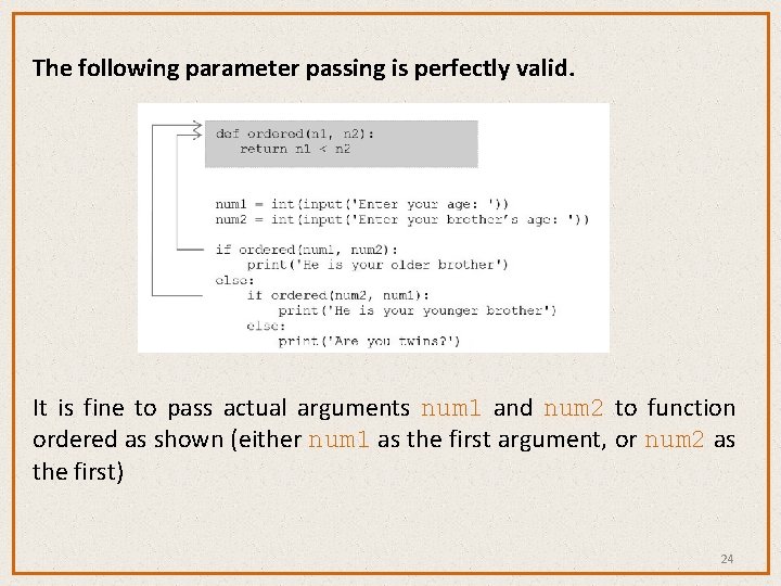 The following parameter passing is perfectly valid. It is fine to pass actual arguments