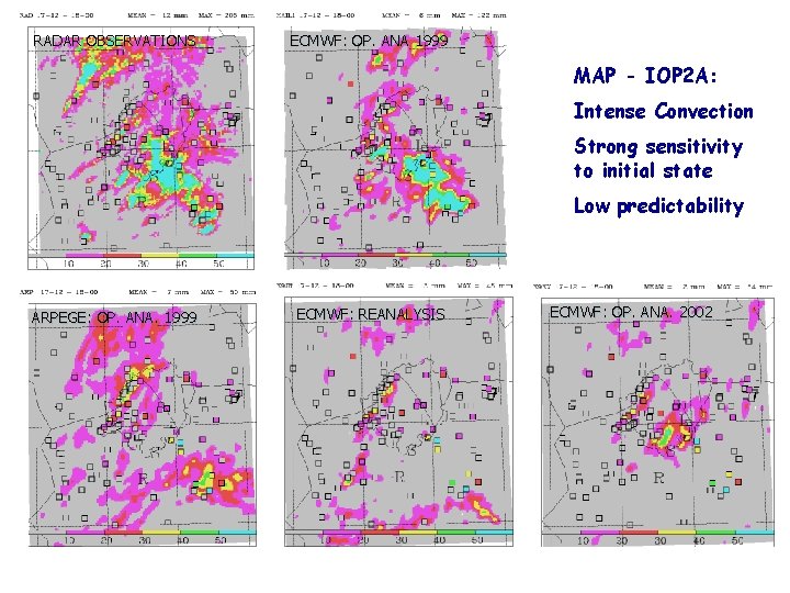 RADAR OBSERVATIONS ECMWF: OP. ANA 1999 MAP - IOP 2 A: Intense Convection Strong