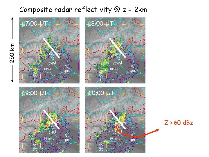 Composite radar reflectivity @ z = 2 km 18: 00 UT 19: 00 UT