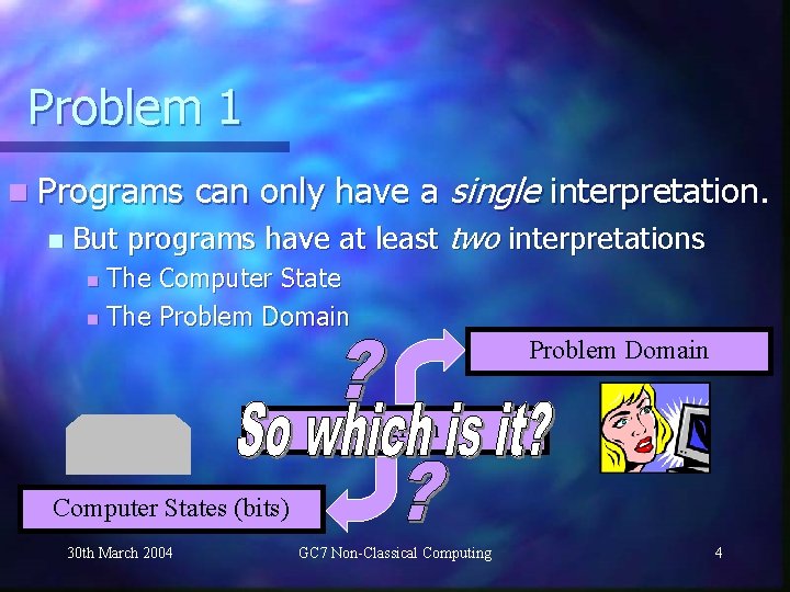 Problem 1 n Programs n can only have a single interpretation. But programs have