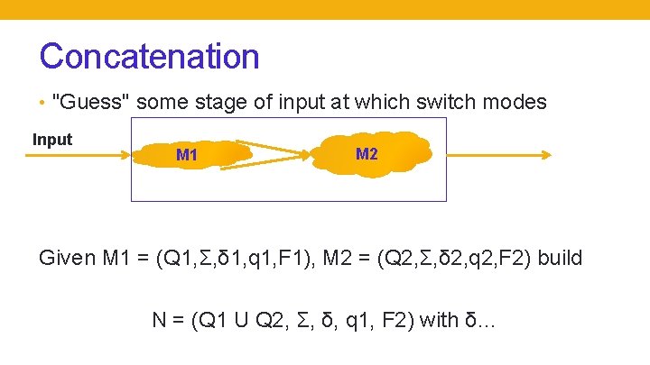 Concatenation • "Guess" some stage of input at which switch modes Input M 1
