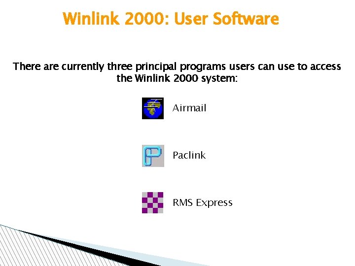 Winlink 2000: User Software There are currently three principal programs users can use to