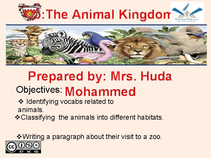 4 b: The Animal Kingdom Prepared by: Mrs. Huda Objectives: Mohammed v Identifying vocabs