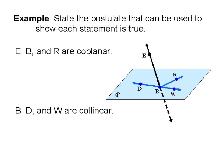 Example: State the postulate that can be used to show each statement is true.