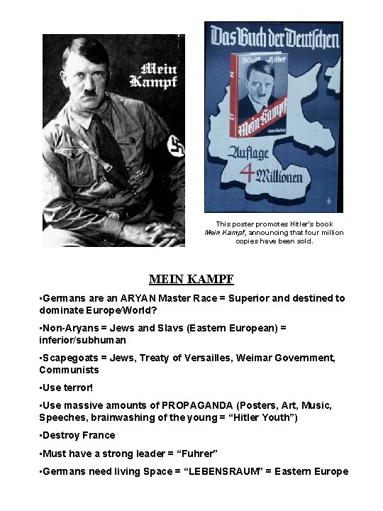 This poster promotes Hitler's book Mein Kampf, announcing that four million copies have been