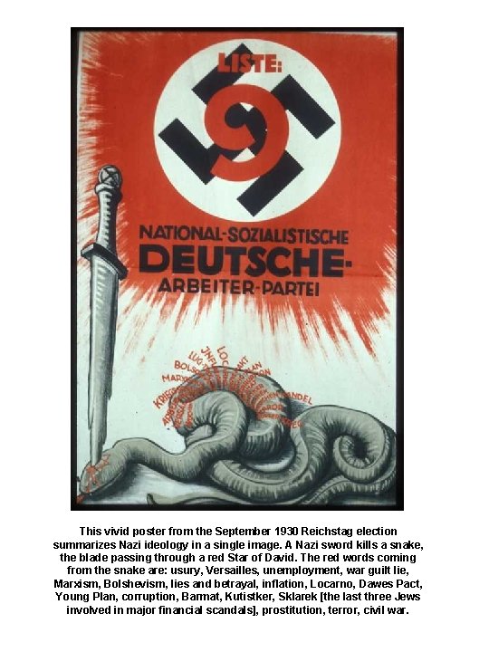 This vivid poster from the September 1930 Reichstag election summarizes Nazi ideology in a