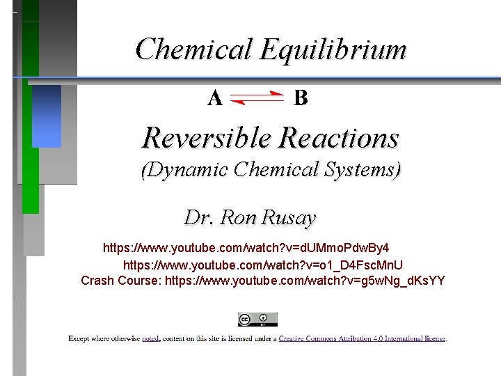 Chemical Equilibrium Reversible Reactions (Dynamic Chemical Systems) Dr. Ron Rusay https: //www. youtube. com/watch?