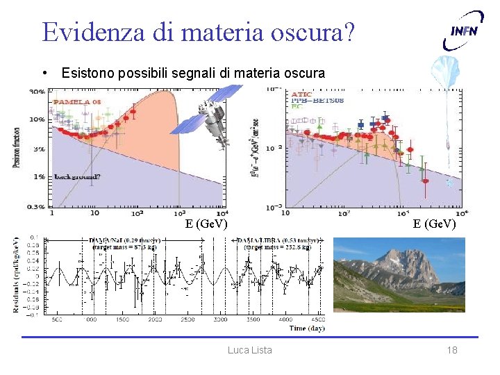 Evidenza di materia oscura? • Esistono possibili segnali di materia oscura E (Ge. V)