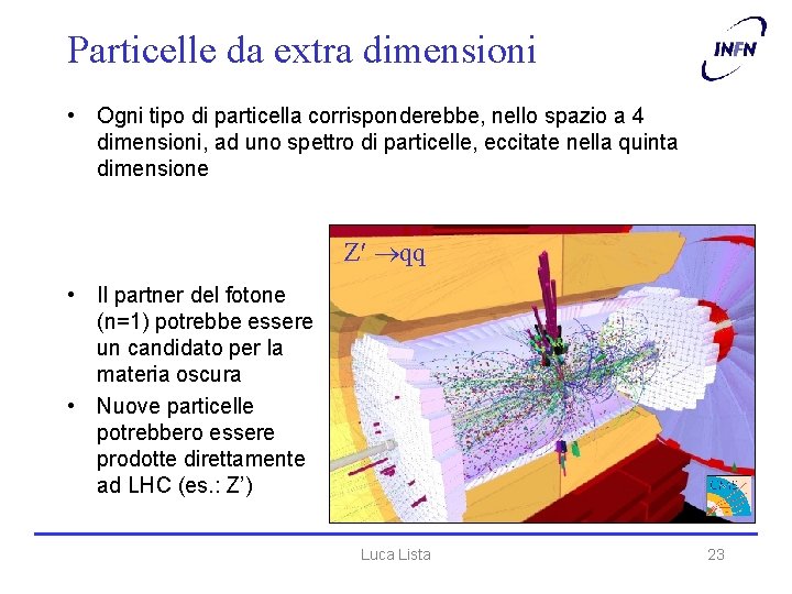 Particelle da extra dimensioni • Ogni tipo di particella corrisponderebbe, nello spazio a 4