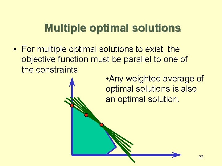 Multiple optimal solutions • For multiple optimal solutions to exist, the objective function must