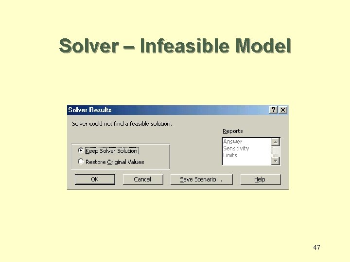 Solver – Infeasible Model 47 