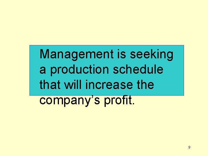 Management is seeking a production schedule that will increase the company’s profit. 9 