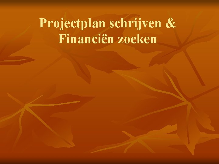 Projectplan schrijven & Financiën zoeken 