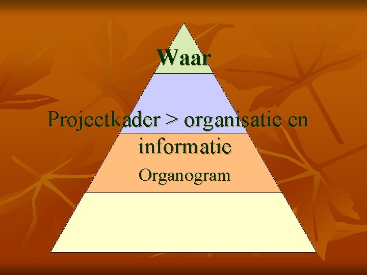 Waar Projectkader > organisatie en informatie Organogram 
