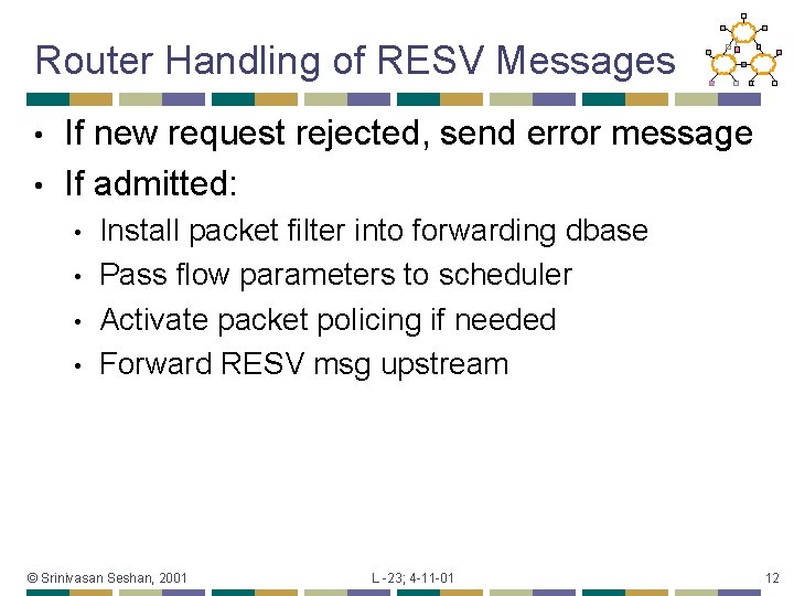 Router Handling of RESV Messages If new request rejected, send error message • If