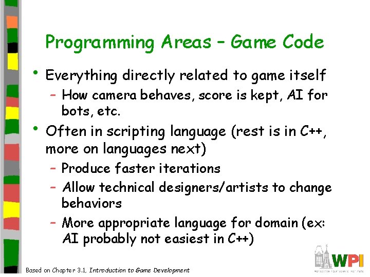 Programming Areas – Game Code • Everything directly related to game itself – How Programming Areas – Game Code • Everything directly related to game itself – How