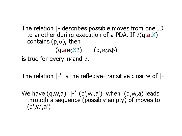 The relation |- describes possible moves from one ID to another during execution of