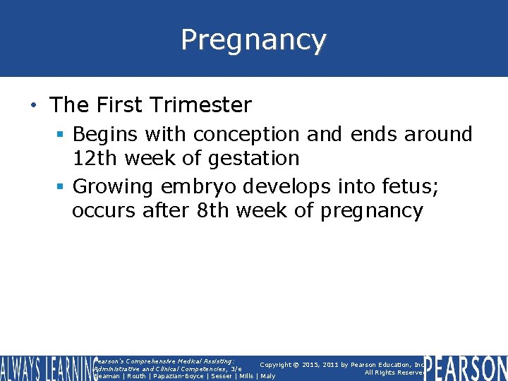 Pregnancy • The First Trimester § Begins with conception and ends around 12 th Pregnancy • The First Trimester § Begins with conception and ends around 12 th