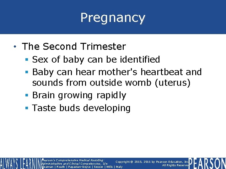 Pregnancy • The Second Trimester § Sex of baby can be identified § Baby Pregnancy • The Second Trimester § Sex of baby can be identified § Baby