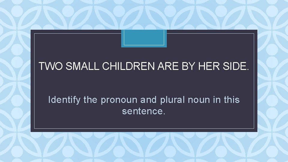 TWO SMALL CHILDREN ARE BY HER SIDE. C Identify the pronoun and plural noun TWO SMALL CHILDREN ARE BY HER SIDE. C Identify the pronoun and plural noun