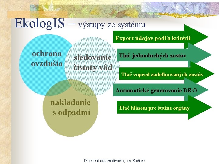 Ekolog. IS – výstupy zo systému Export údajov podľa kritérií ochrana ovzdušia sledovanie čistoty