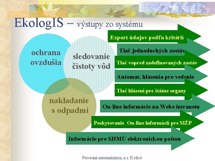 Ekolog. IS – výstupy zo systému Export údajov podľa kritérií ochrana ovzdušia sledovanie čistoty